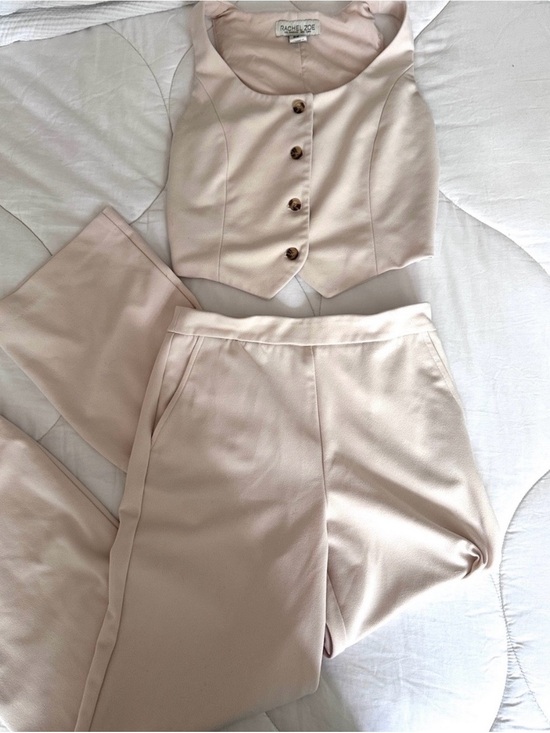 Rachel Zoe Pants - Rachel Zoe Blush Cream Tailored Vest and High-Waist Trousers